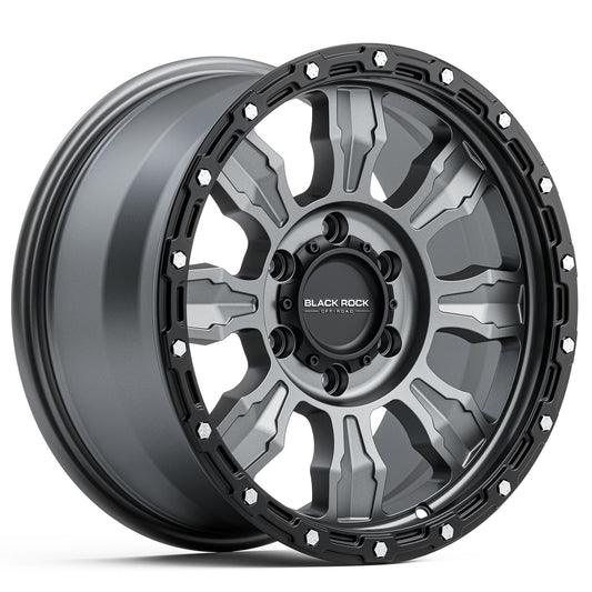 BLACK ROCK VENTURE GUNMETAL GREY WITH BLACK RING 20X9 6X139.7