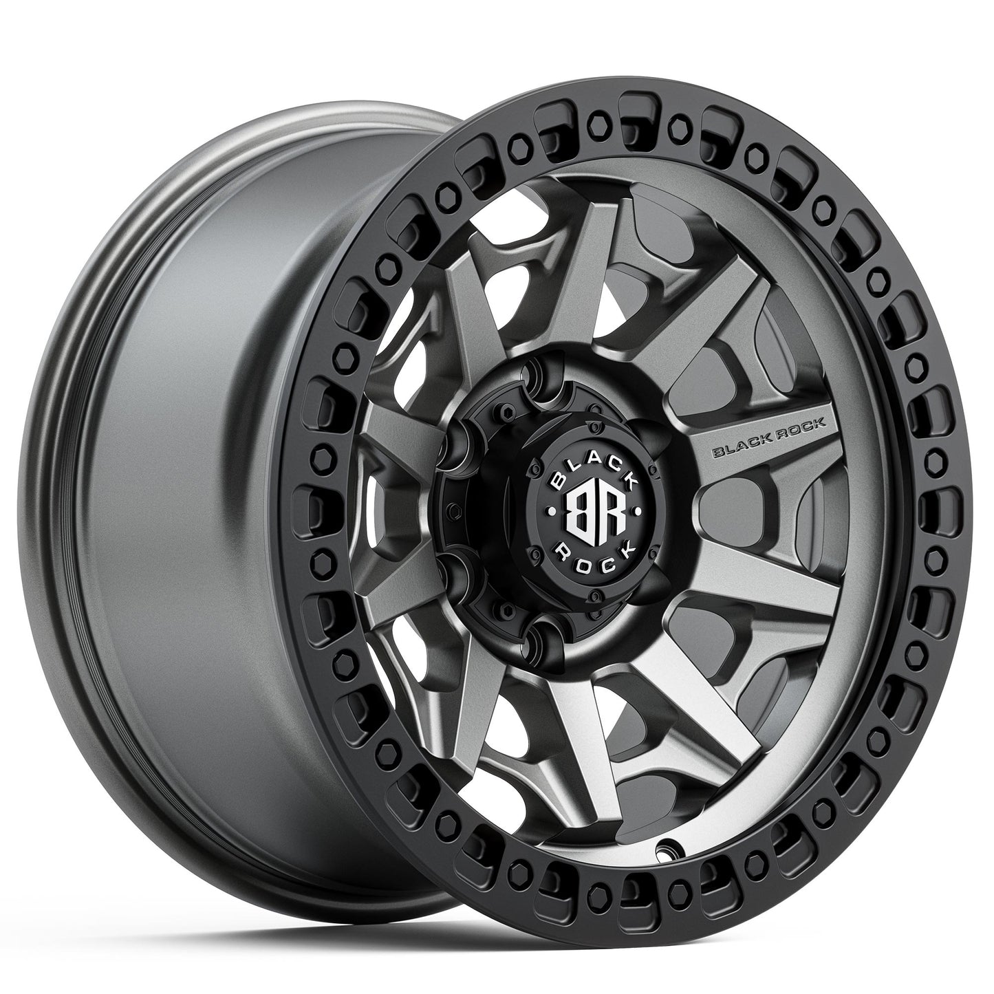 BLACK ROCK CAGE GUNMETAL GREY WITH BLACK RING 18X9 6X139.7