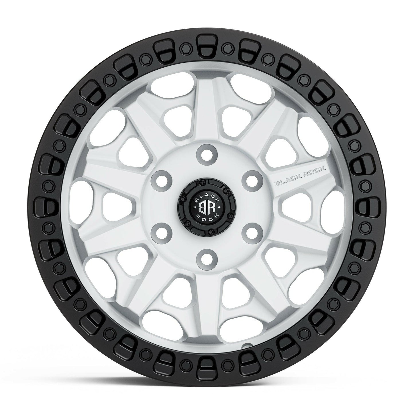 BLACK ROCK CAGE SATIN WHITE BLACK RING 17X8.