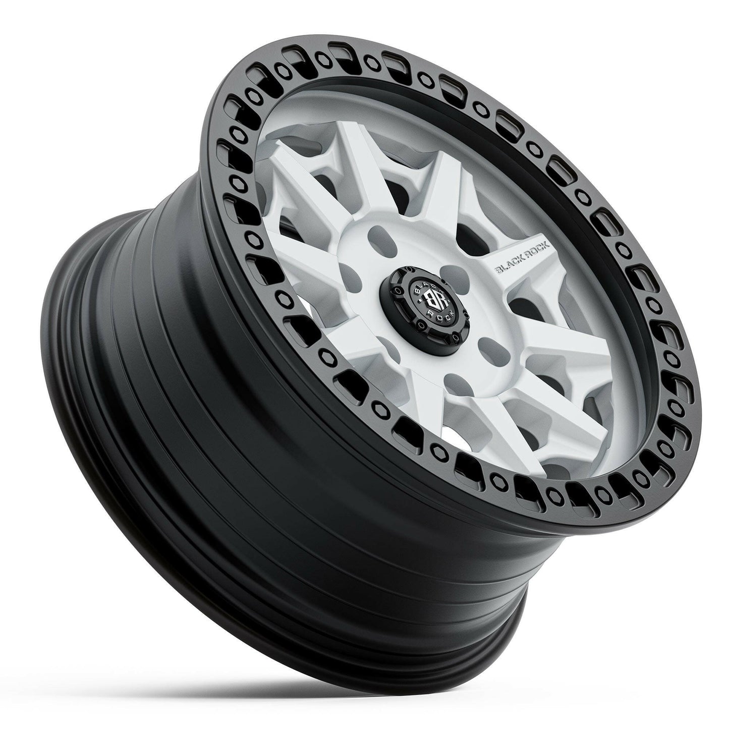 BLACK ROCK CAGE SATIN WHITE BLACK RING 17X8.