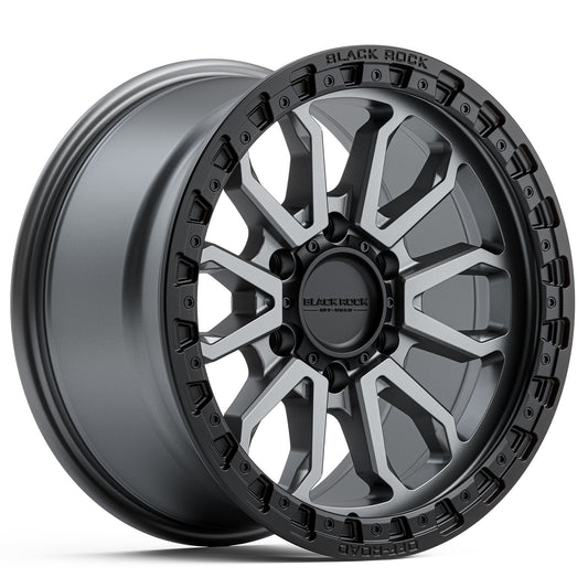 BLACK ROCK COBRA GUNMETAL GREY WITH BLACK RING 20X9 6X139.7