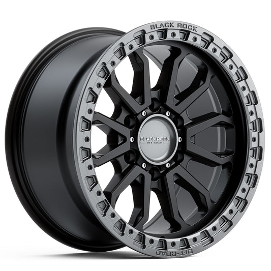 BLACK ROCK COBRA SATIN BLACK WITH GUNMETAL GREY RING 17X9 6X139.7