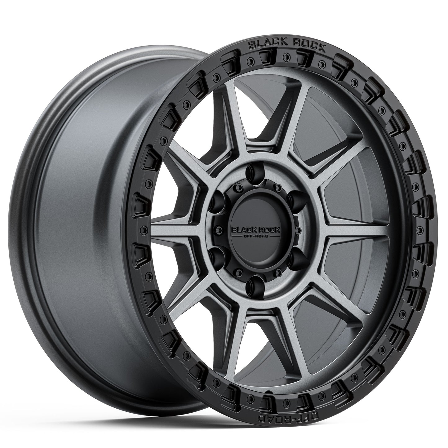 BLACK ROCK GUNNER GUNMETAL GREY WITH BLACK RING 18X9 6X139.7