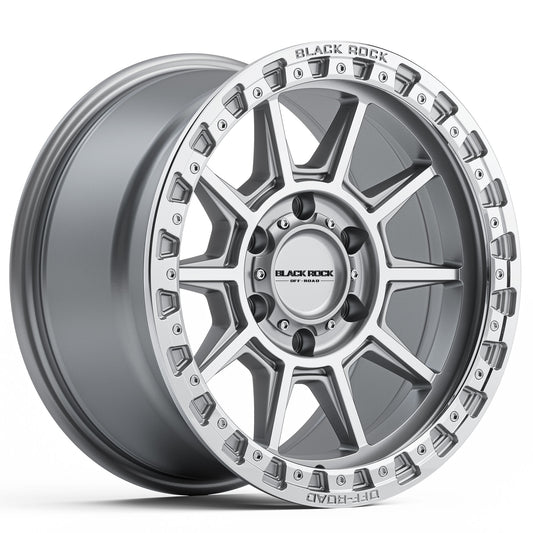 BLACK ROCK GUNNER SILVER MACHINED 18X9 6X139.7