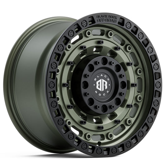 BLACK ROCK MILITARY ARMY GREEN WITH BLACK RING 17X9 6X139.7