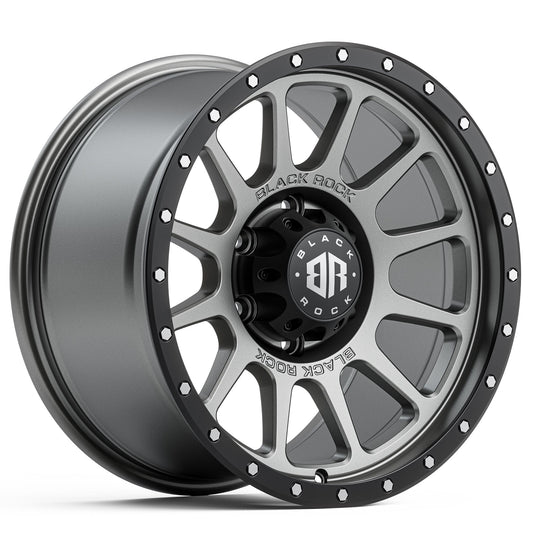 BLACK ROCK OMEGA GUNMETAL GREY WITH BLACK RING 17X9 6X139.7