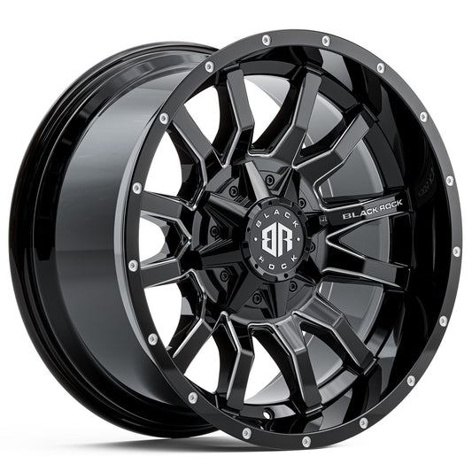 BLACK ROCK PREDATOR GLOSS BLACK MILLED 17X9 6X139.7