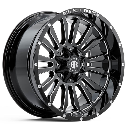 BLACK ROCK VICTORY GLOSS BLACK MILLED 20X10 6X139.7
