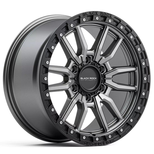 BLACK ROCK RAMBLER GUNMETAL GREY WITH BLACK RING 17X8.5 6X139.7