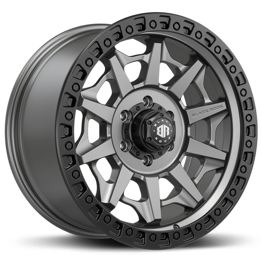BLACK ROCK CAGE GUNMETAL GREY WITH BLACK RING 20X9 6X139.7