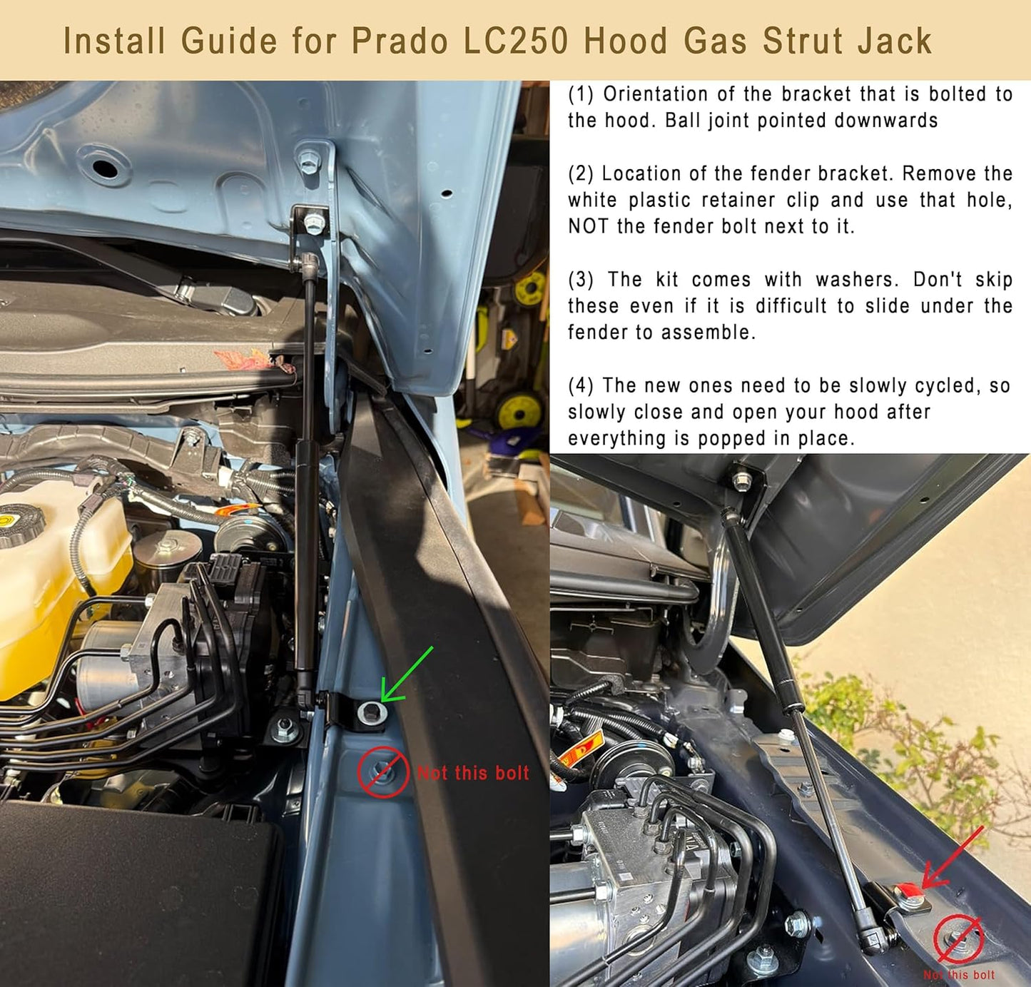 Bonnet Hood Shock Lift Struts for Toyota LandCruiser Prado LC250 2024+