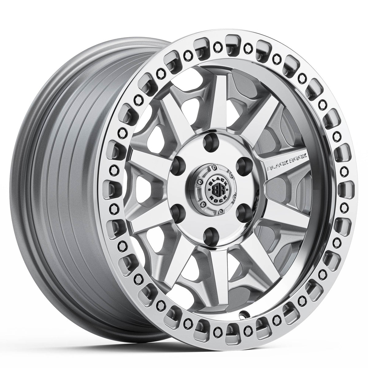 Black Rock Cage Silver Machined 17x8 6x139.7 wheel for Toyota Prado 250 and Lexus GX550
