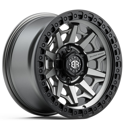 BLACK ROCK CAGE GUNMETAL GREY WITH BLACK RING 18X9 6X139.7