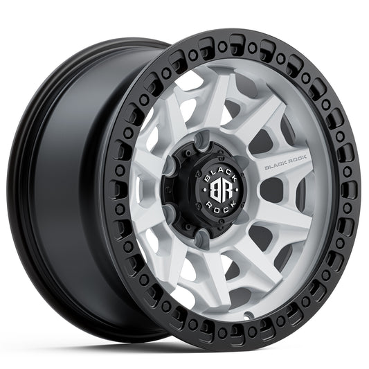 BLACK ROCK CAGE SATIN WHITE WITH BLACK RING 17X9 6X139.7