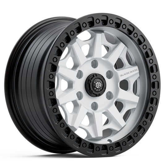 BLACK ROCK CAGE SATIN WHITE WITH BLACK RING 17X8 6X139.7