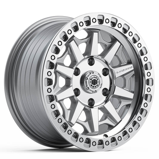 BLACK ROCK CAGE SILVER MACHINED 17X8 6X139.7