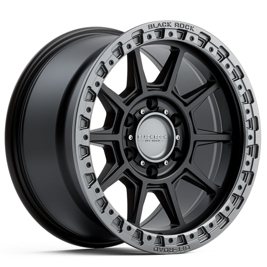 BLACK ROCK GUNNER SATIN BLACK WITH GUNMETAL GREY RING 17X9 6X139.7