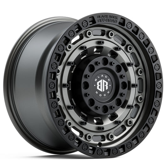 BLACK ROCK MILITARY GUNMETAL GREY WITH BLACK RING 17X9 6X139.7