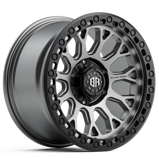 BLACK ROCK SPIDER GUNMETAL GREY WITH BLACK RING 17X9 6X139.7