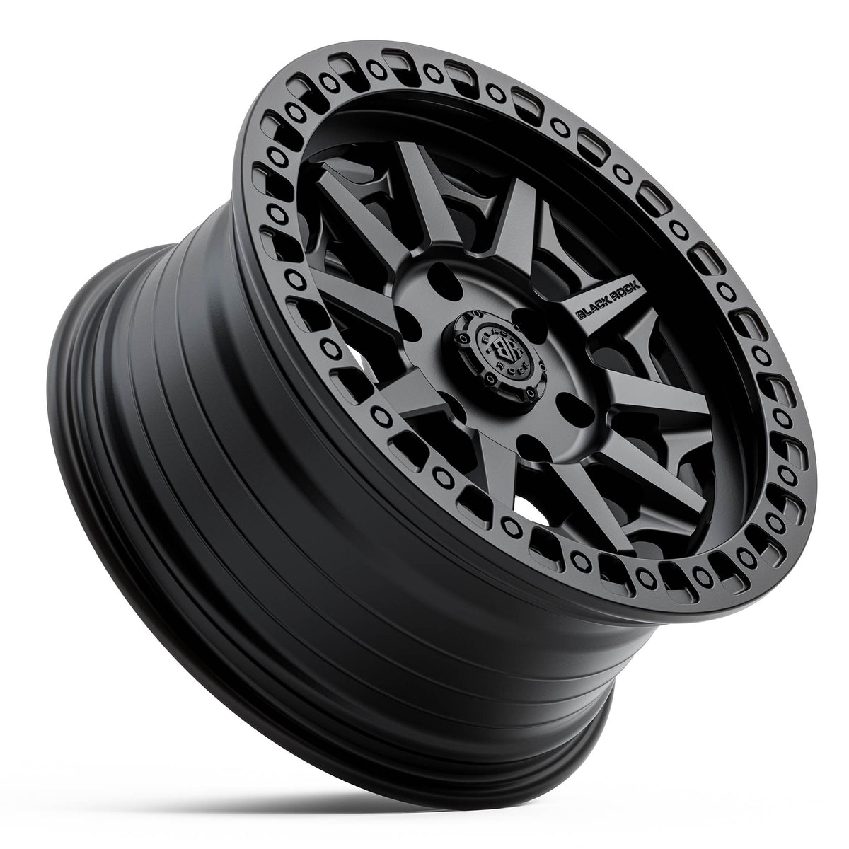 Black Rock Cage Satin Black 17x8 wheel for KGM SsangYong Musso and Rexton, view 3