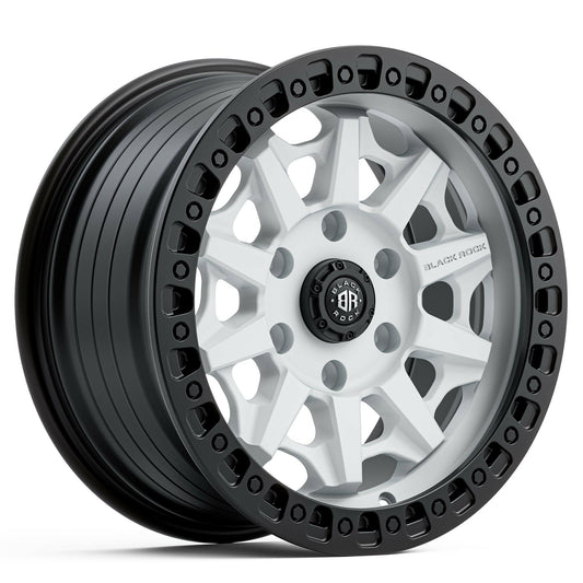 Black Rock Cage Satin White Black Ring 17x8 wheel for KGM SsangYong Musso and Rexton