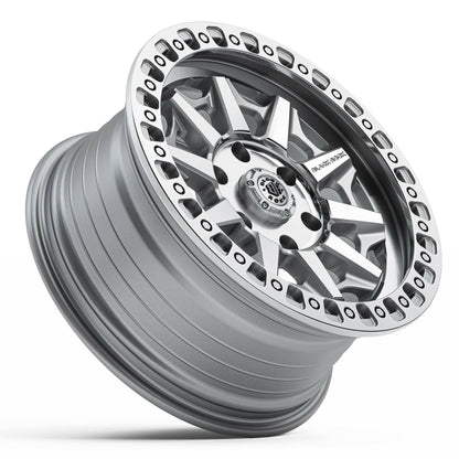 Black Rock Cage Silver Machined 17x8 wheel for KGM SsangYong Musso and Rexton, view 3