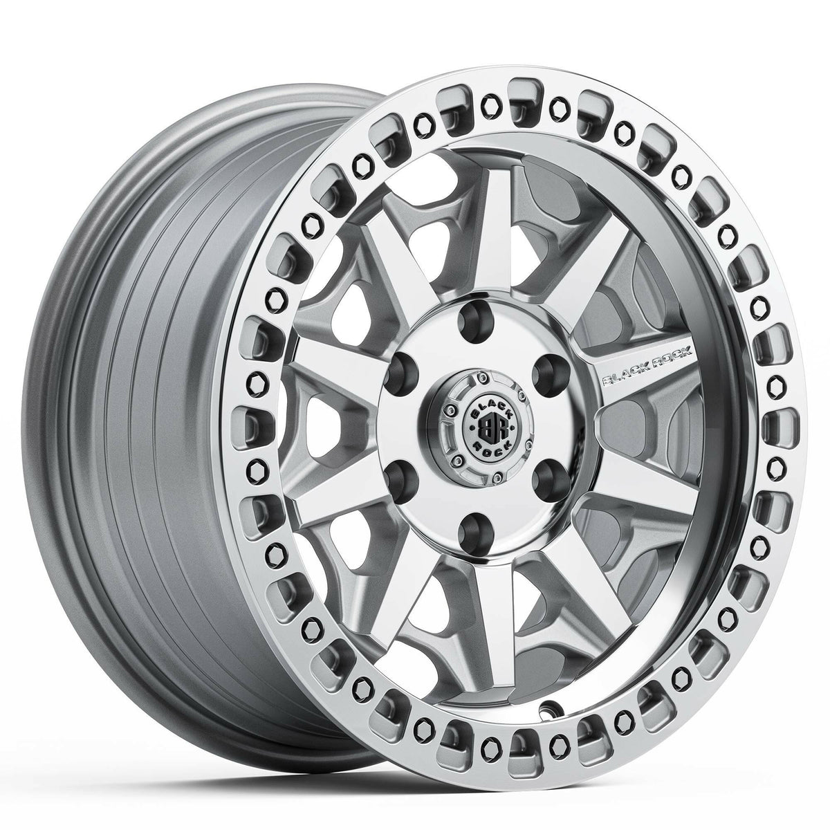 Black Rock Cage Silver Machined 17x8 wheel for KGM SsangYong Musso and Rexton