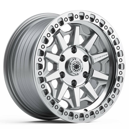 Black Rock Cage Silver Machined 17x8 wheel for KGM SsangYong Musso and Rexton