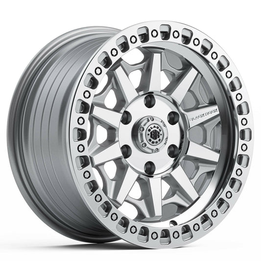 Black Rock Cage Silver Machined 17x8 wheel for KGM SsangYong Musso and Rexton