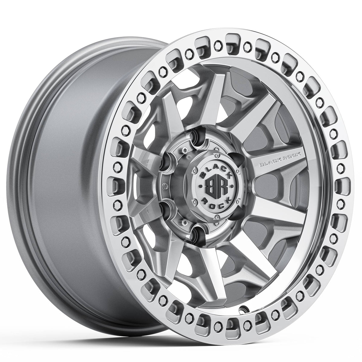 Black Rock Cage Silver Machined 17x9 6x139.7 wheel for Toyota Prado 250 and Lexus GX550