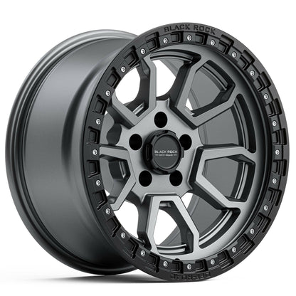 Black Rock Cobra 5S Gunmetal Grey Black Ring 17x9 wheel for KGM SsangYong Musso and Rexton