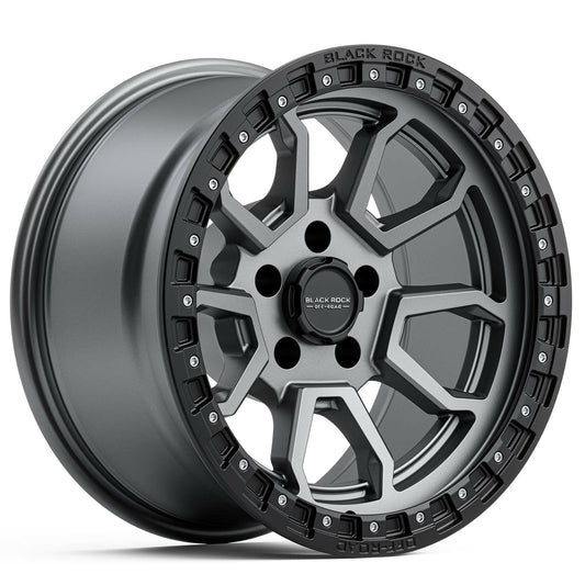Black Rock Cobra 5S Gunmetal Grey Black Ring 17x9 wheel for KGM SsangYong Musso and Rexton
