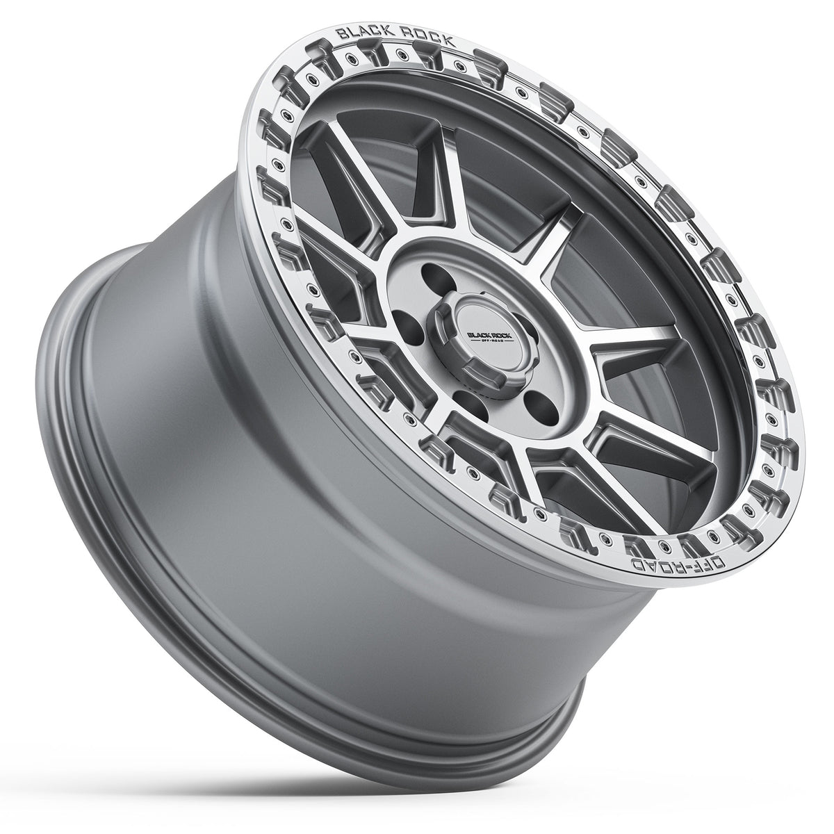 Black Rock Gunner Silver Machined 17x9 wheel for KGM SsangYong Musso and Rexton, view 3