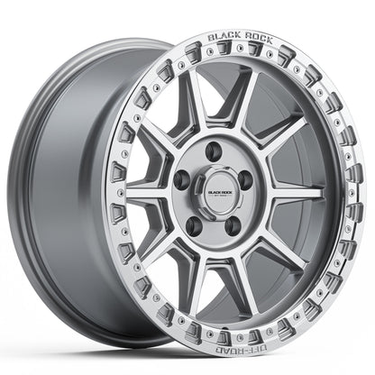 Black Rock Gunner Silver Machined 17x9 wheel for KGM SsangYong Musso and Rexton