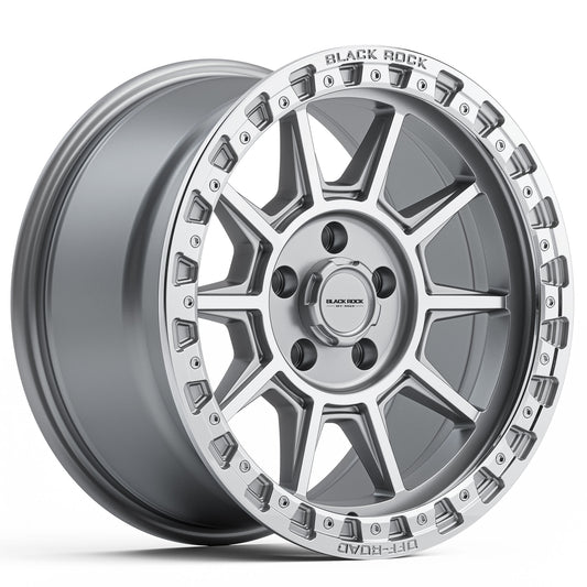 Black Rock Gunner Silver Machined 17x9 wheel for KGM SsangYong Musso and Rexton