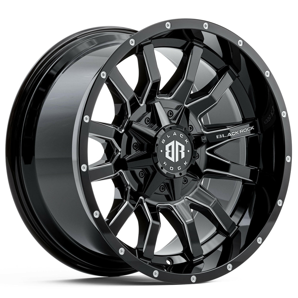 Black Rock Predator Gloss Black Milled 17x9 wheel for KGM SsangYong Musso and Rexton, view 2