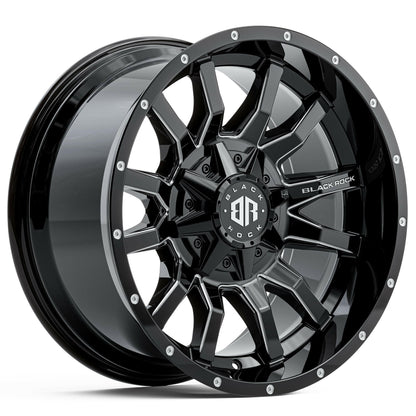 Black Rock Predator Gloss Black Milled 17x9 wheel for KGM SsangYong Musso and Rexton, view 2