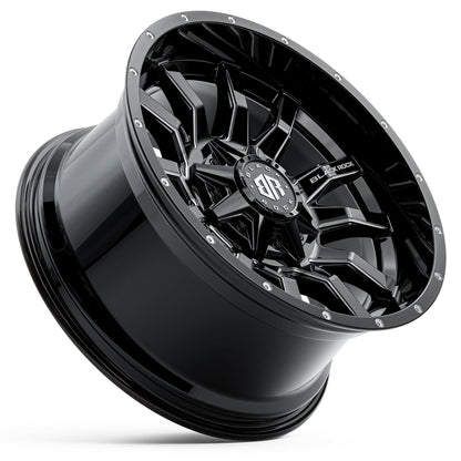 Black Rock Predator Gloss Black Milled 17x9 wheel for KGM SsangYong Musso and Rexton, view 3