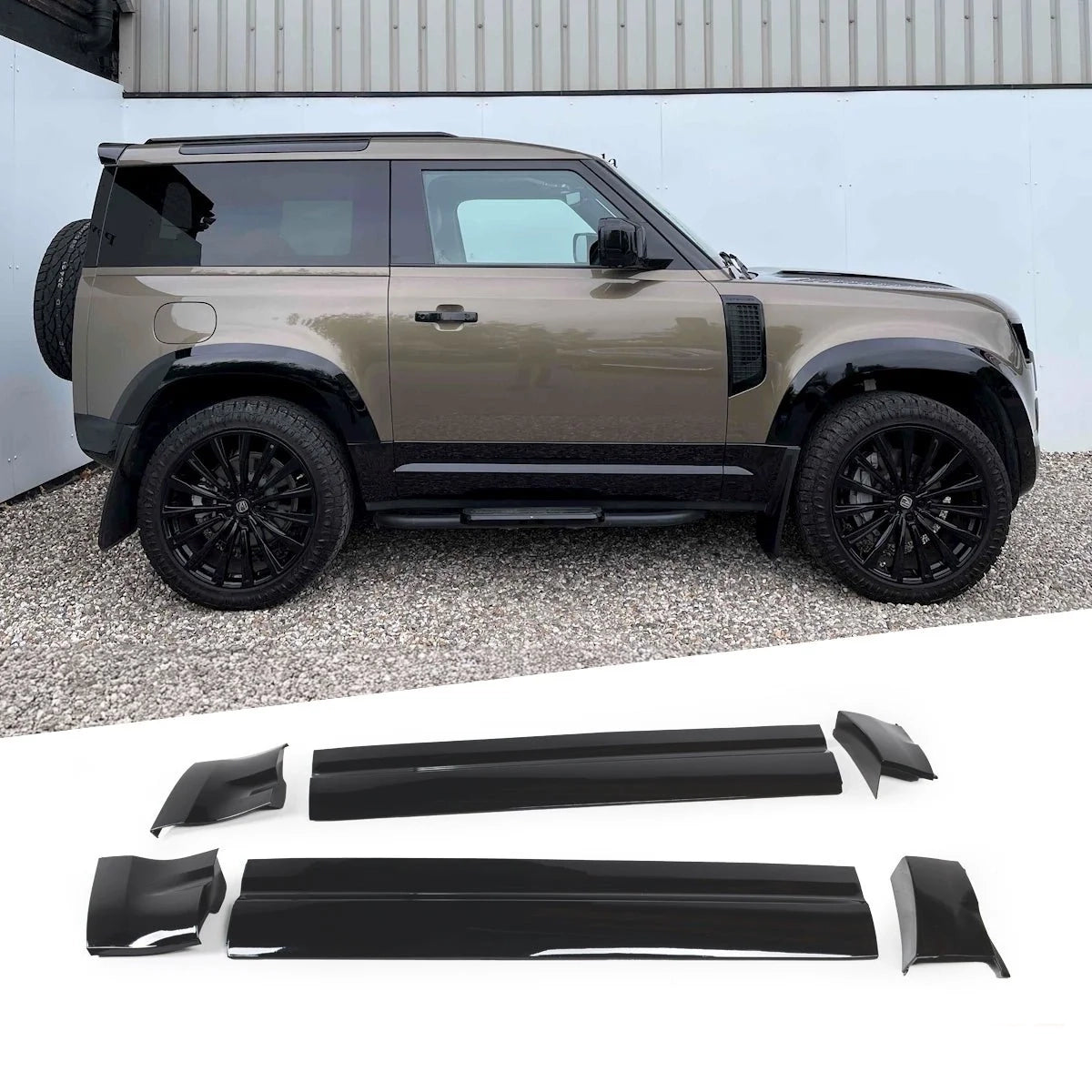Gloss Black Side Door Moulding Skirt Trim Kit for Land Rover Defender 90 (L663)