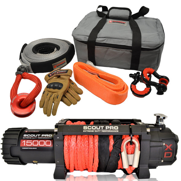Carbon Scout Pro 15K Winch and Recovery Kit Combo - CW-XD15-COMBO6 5