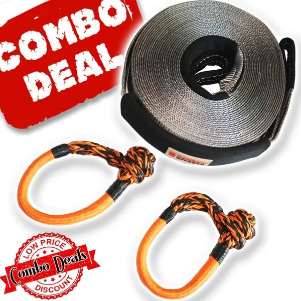 Carbon 20m 8T Winch Extension Strap and 2 x Soft Shackle Combo Deal - CW-COMBO-8TWES-MFSS 1