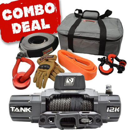 Carbon Tank 12000lb 4x4 Winch Kit IP68 12V and Recovery Combo Deal - CW-TK12-COMBO2 1