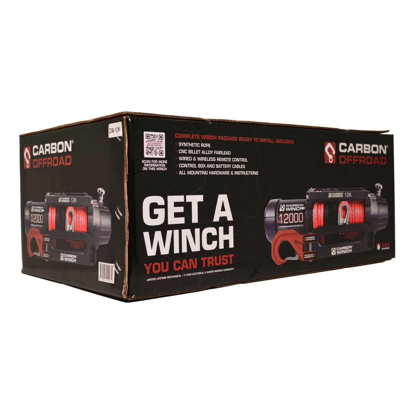 Carbon 12K 12000lb Electric Winch With Black Rope & Hook VER. 2.